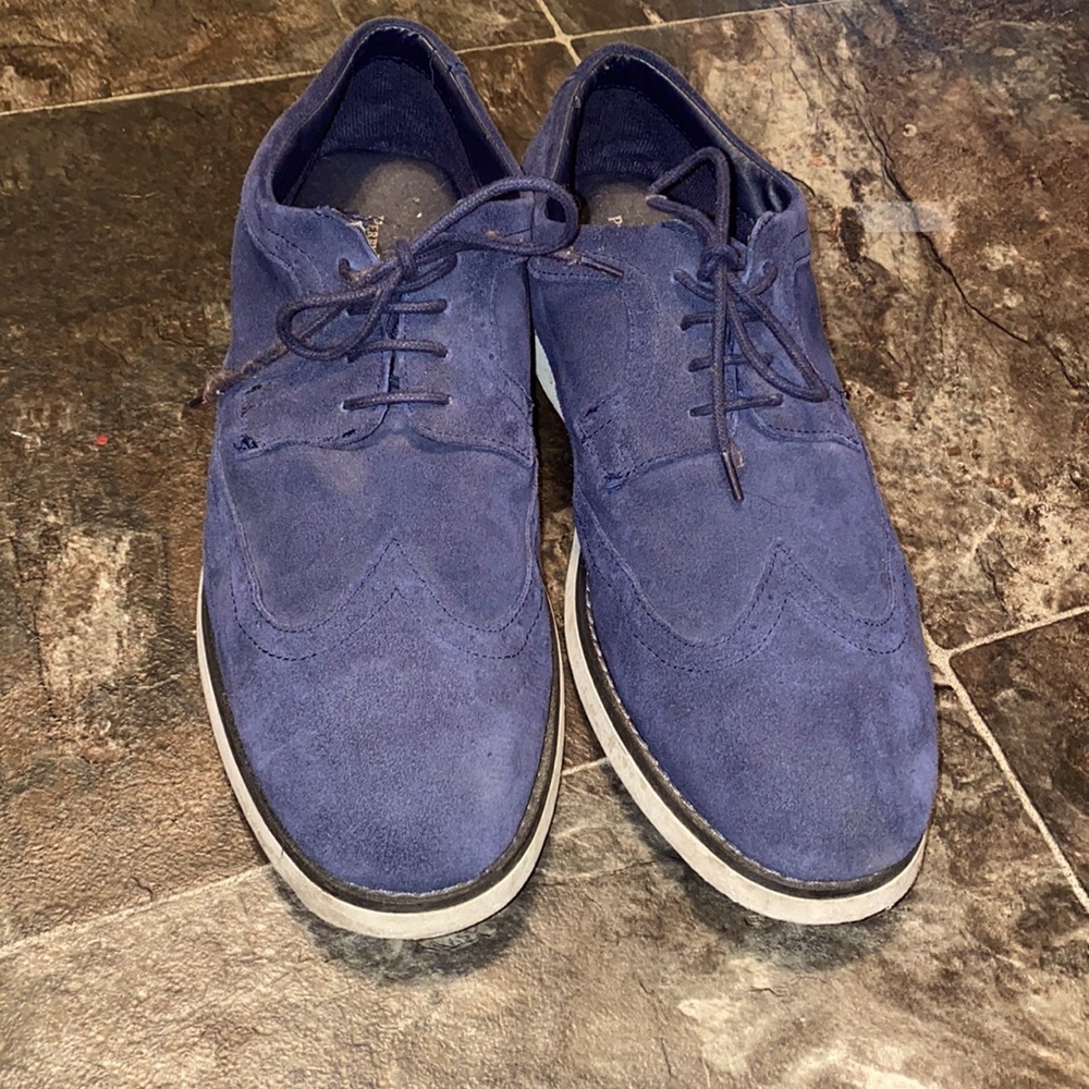 Perry Ellis Navy Blue Suede Wingtip Lace-Up Loafers